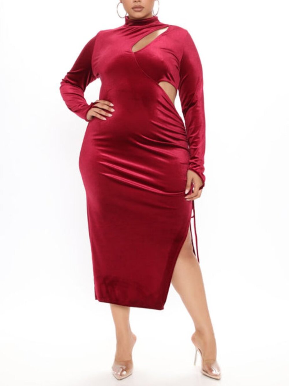 Fashion Nova Burgundy Velvet Midi Dress 2X
